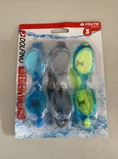 Youth Latex Free Swim Goggles with Silicone Strap and UV Protection (3 Pack)