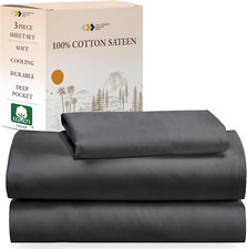 Cooling 100 Cotton Twin XL Bed Sheet Set with Deep Pockets - Grey