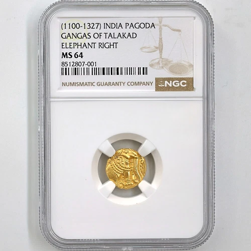 1100-1327 India PAGODA Gangas Of Talakad Elephant Right Gold Coin NGC MS 64