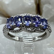 925 Sterling Silver Amethyst  CZ Band Ring Sz 5 2.36g AT1124-109 