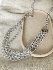 Silver Tone Multi Strand Chain Belt Draped Chunky Link Y2K Style Heart Charm