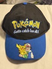 Pokemon Baseball Cap Youth OSFM Black Blue Excellent Vintage Ash Pikachu Hat