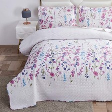 Summer Lightweight Thin Floral Quilts Full/Queen Size,Purple Blue Lilac Flowe