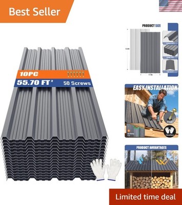 Durable 10-Pack Grey Galvanized Steel Roof Panels - UV & Corrosion Resistant