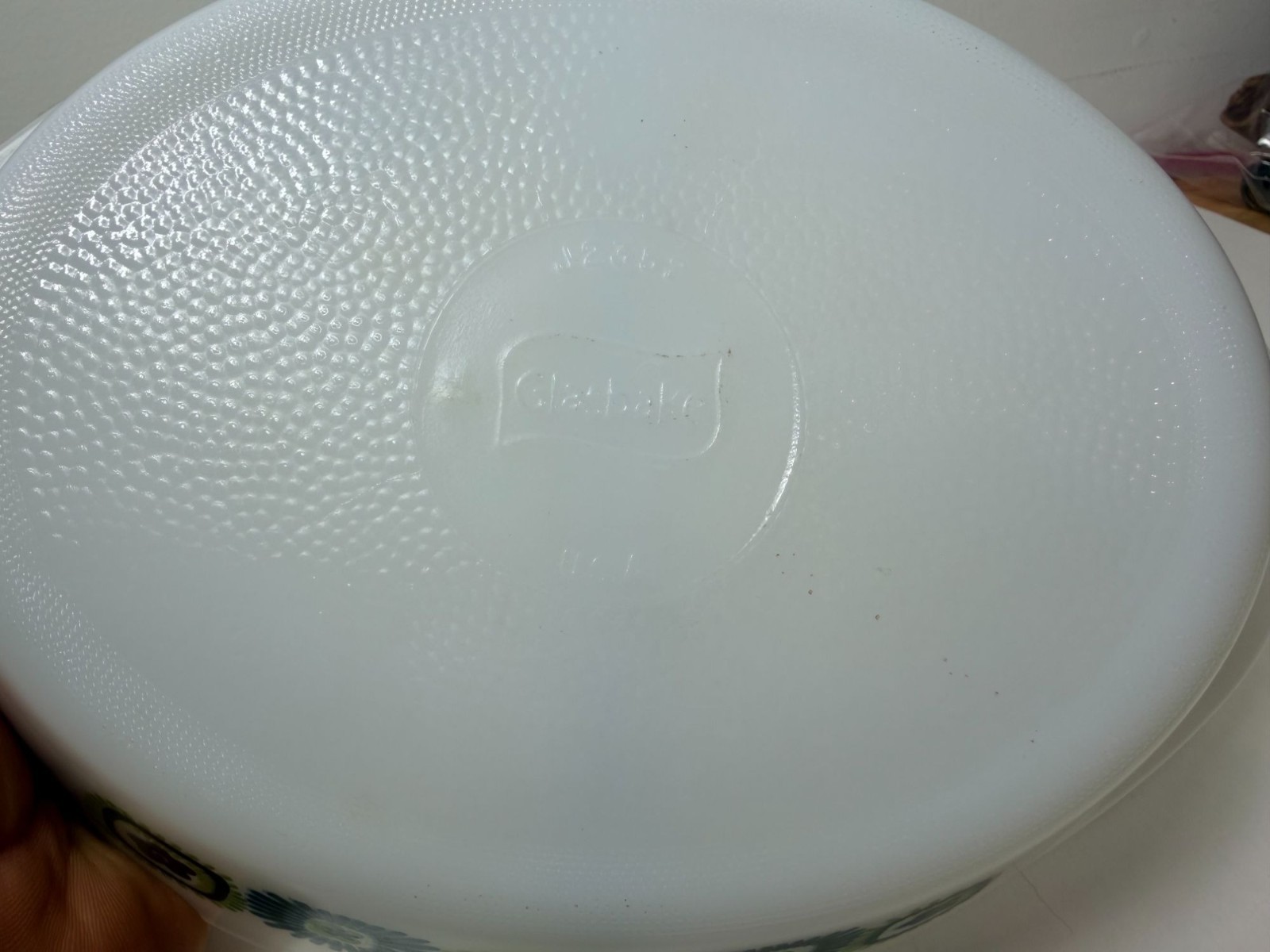 Vintage Glasbake RARE Mod Retro Divided Serving Dish Green & Blue Floral Pattern