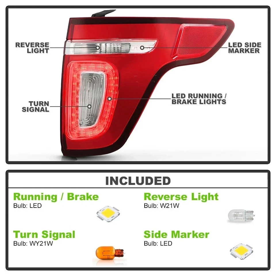 Fit 2011 - 2015 Ford Explorer Red Clear LED Tail Light Lamp Replacement Driver - Изображение 2 из 4