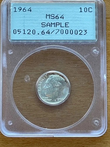 PCGS RATTLER SAMPLE HOLDER 1964 10¢ MS64