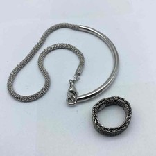 Sterling Silver 925 Mesh Jewelry Set Anklet 11.5" Ring Size 7 16.17g