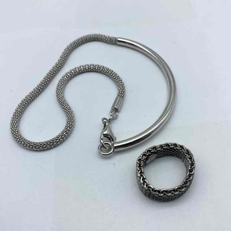 Sterling Silver 925 Mesh Jewelry Set Anklet 11.5" Ring Size 7 16.17g