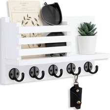 Key Holder for Wall – Decorative Wooden Mail and Shelf with White 