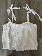Abercrombie Fitch White Smocked Crop Tank Tie Strap Womens XL