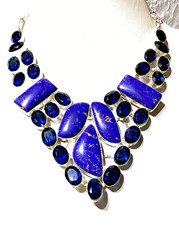 LAPISLAZULI, BLAUTOPAS Edelstein 925 Sterlingsilber Schmuck Halskette COLLIER