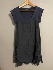 Carina Ricci Dress Womens Size Small Blue Linen Lace Hem Lagenlook Art Teacher