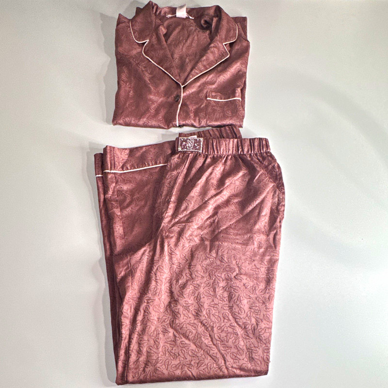 Victoria's Secret Satin Pink Paisley Pajama Set Petite S Long Sleeve Button