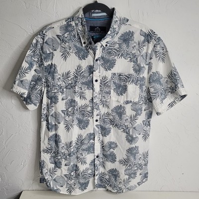 MBX Premium Goods Hawaiian Floral Shirt Men's L White Gray Cotton Slim Fit Beach