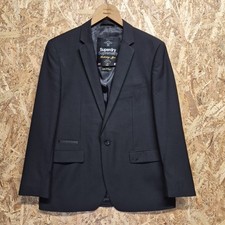 42S SUPERDRY Blazer Jacket Mens Black Tailored Slim Fit 