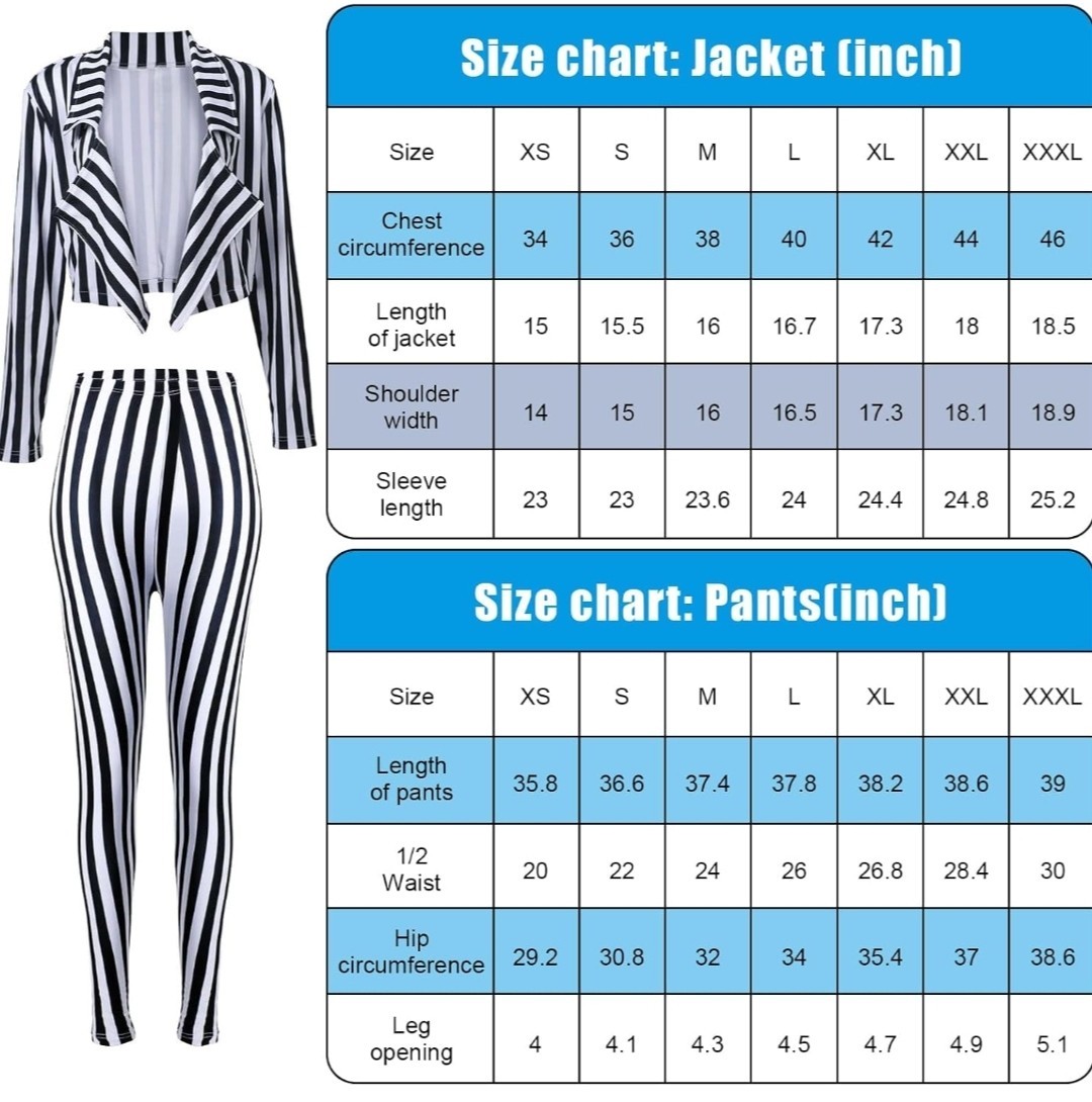 Pant suit Women's Black White Vertical Striped Blazer, Pants And Tie Medium