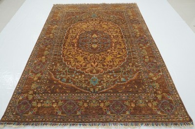 6x8 ft Brown Oushak Style Afghan Fine Hand Knotted Wool Area Rug