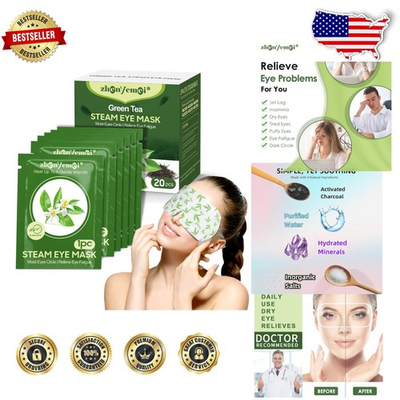 #ad 18pk Heated Eye Mask Green Tea Infused Silk Cotton Portable Eye SPA $41.99