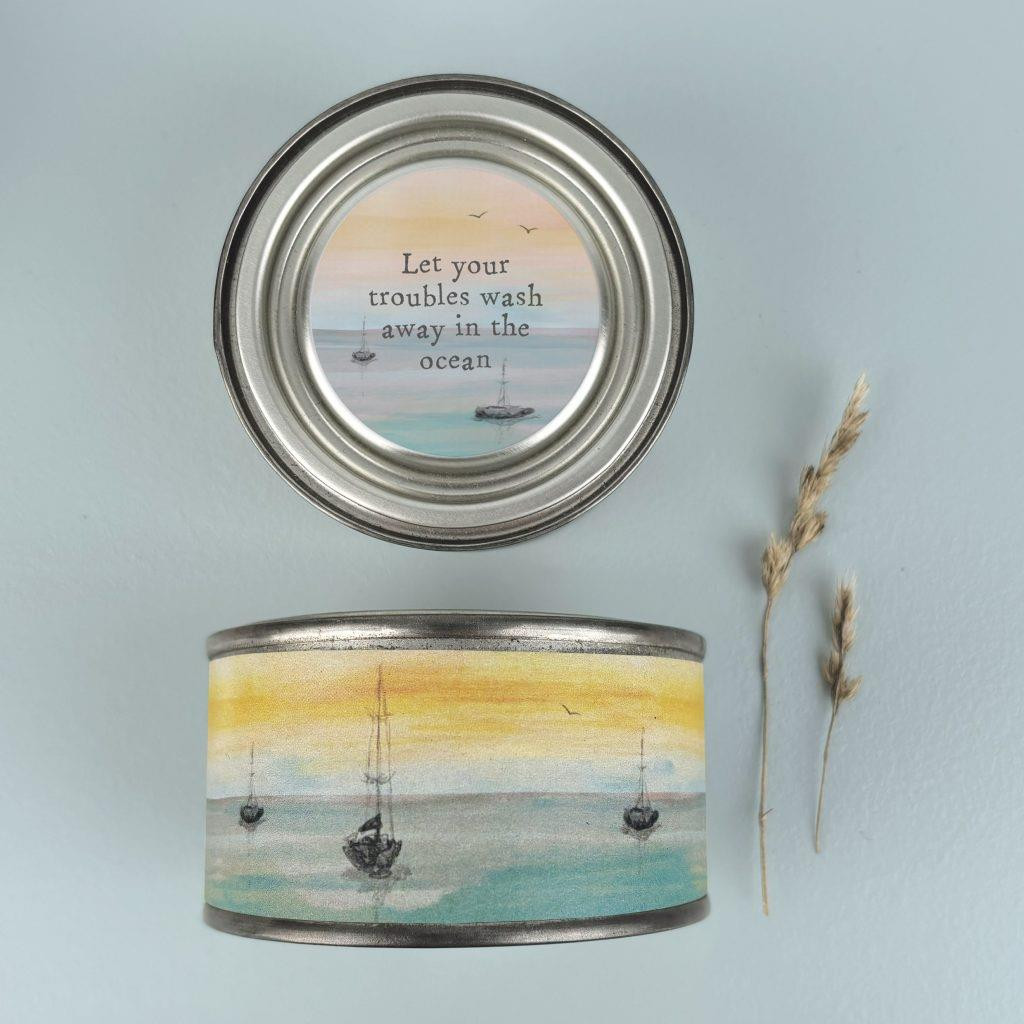 Tin Candle Seaside Beach Handpoured Pomegranate Quote Gift East Of India Home