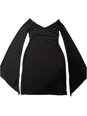 Kaiia Exclusive V-neck Drape Sleeve Detail Mini Dress Black 8