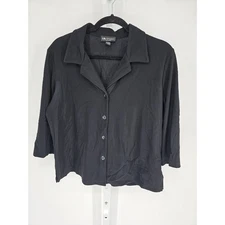 I.N. Studio Women's Black 3/4 Sleeve Collared Neck Button Blouse Top Size P/XL