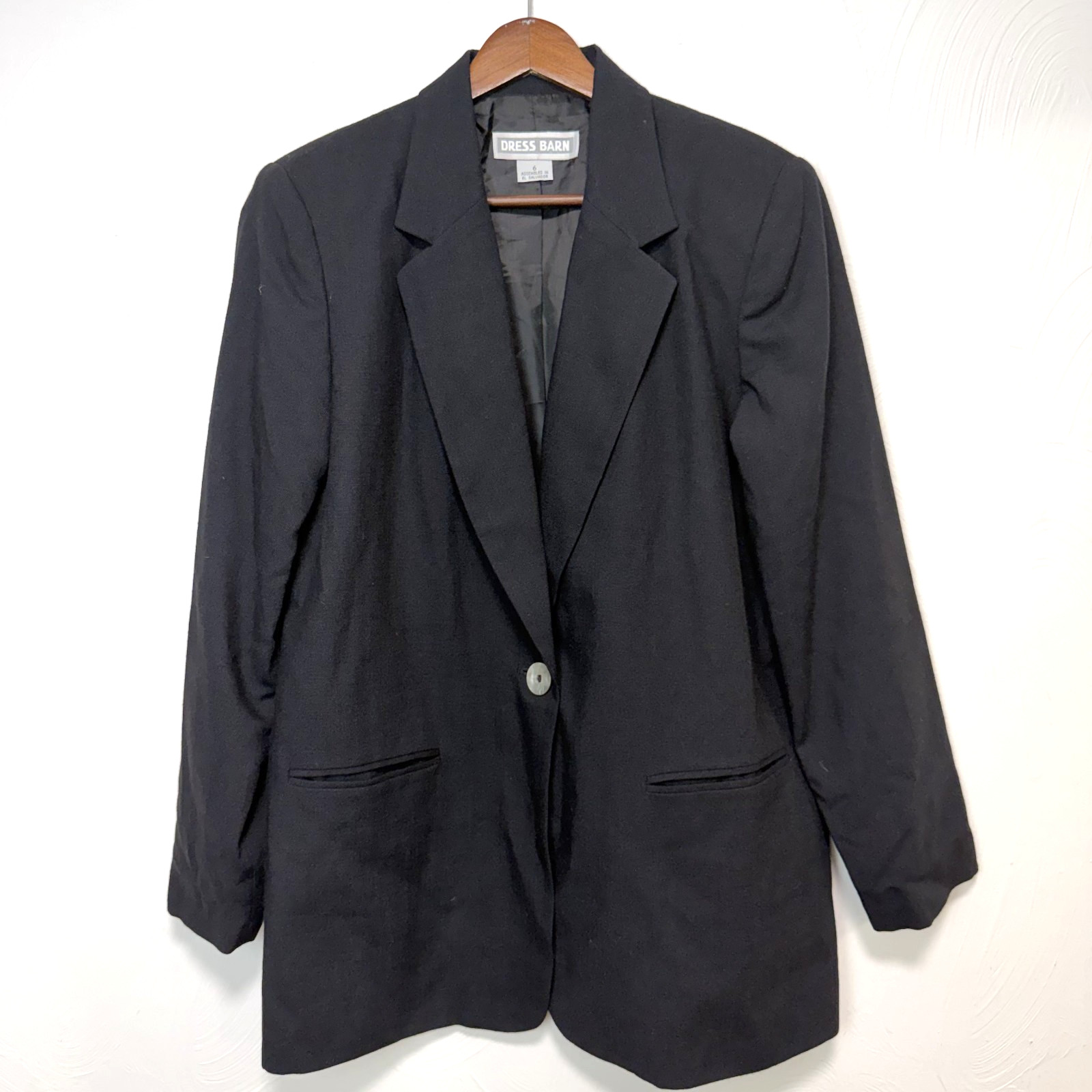 Vintage Dress Barn Women's Black One Button Blazer Dress Jacket Size 6