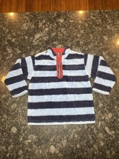 Hanna Andersson Boys 1/4 Zip Pullover Striped Sweater 100 4T Blue Fleece Sherpa