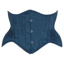 Daisy Corset Top Drawer Blue Faux Suede Steel Boned Mini Waist Cincher Corset
