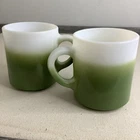 Lot of 2 Vintage Hazel-Atlas Ombre Fade Coffee Mugs Cups Avocado Green to White