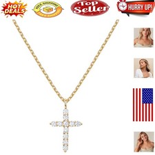 Elegant 14K Gold Plated Cross Necklace with Cubic Zirconia for Women