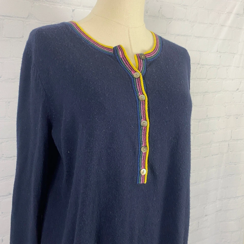 Suéter BODEN Marlborough Henley Azul Marino Arco Iris Rayas Lana Cachemira EE. UU. 10 UK 12 Foto 3 de 4