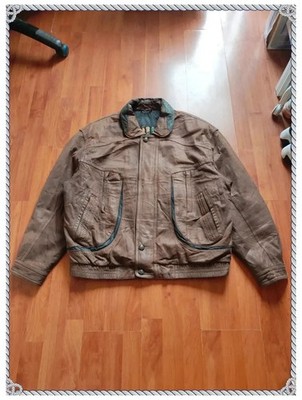 Vintage 90s bomber Jacket Brown Leather Frontline Size XL