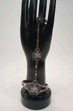 VTG EJC Pewter Slave Bracelet Hearts 1996 Ring Cuff Chain SIGNED