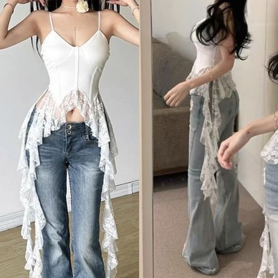 Einzigartige Damen Slim Fit Weste mit Spitzenbesatz perfekt für Outfits bei heißem Wetter