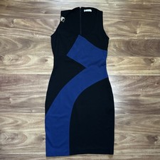 VERSACE Dress Bodycon Sheath Black Navy SleeveLess Metal Gold LOGO Women SIZE 42