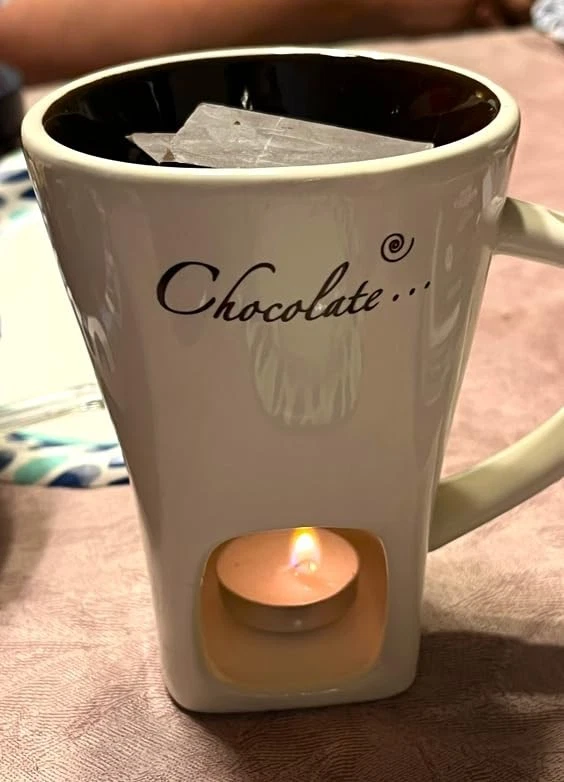 Sweet Chocolate Fondue Cup with Fork and Tealights NEW