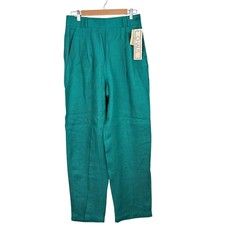 NWT Vintage 90s Chaus 100 Linen High Rise Pants Teal Green Sz 14 CoastalGrandma
