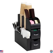 Mind Reader Black Cup & Condiment Organizer Station - Coffee Bar Accessory,