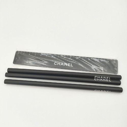 CHANEL Unused novelty pencil case, 3 pencils, ruler set, pencil black 6-0212G∞
