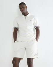 River Island Mens Shorts White Stripe Taped Embroidered Graphic Print Bottoms