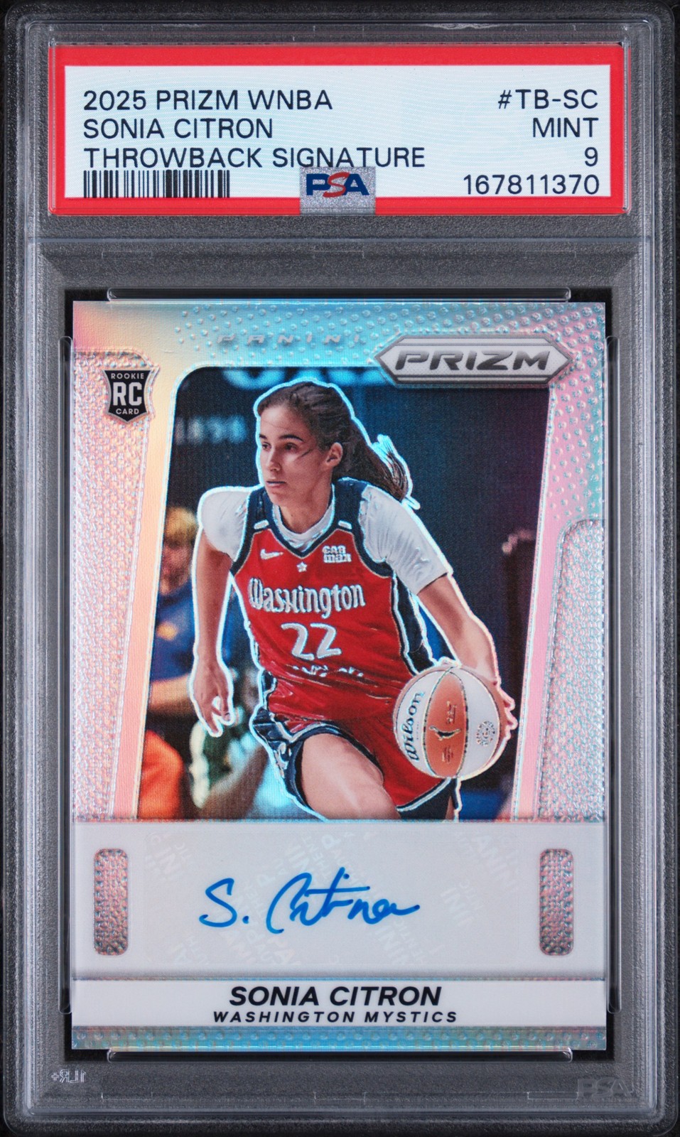 2025 PANINI PRIZM WNBA THROWBACK SIGNATURES #TB-SC SONIA CITRON RC PSA 9 AUTO