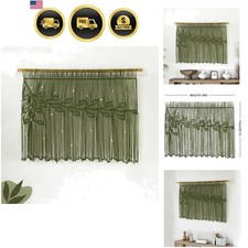 Macrame Valance Curtain Green Leaf Boho Curtain Light Filtering Window Decor