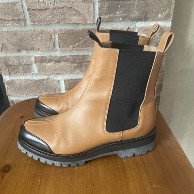 Flattered Sally Boots Size 37 Sz 6.5 Vibram Lug Tan/Black Rubber Hand Craft
