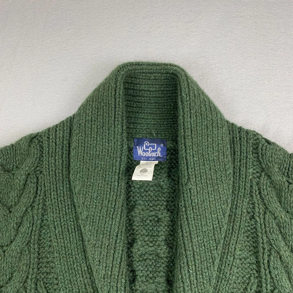 Cárdigan Suéter De Colección Woolrich Para Hombres S/M Alto Grueso Tejido con Cable Lana Chal Cuello Foto 2 de 4