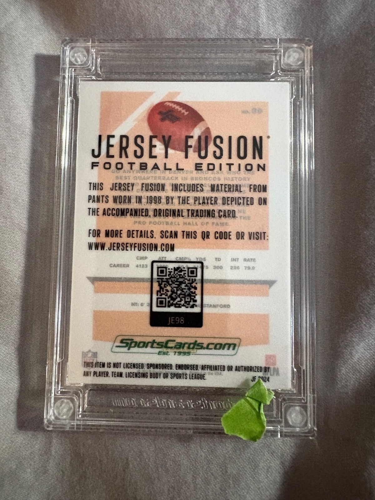 2019 Donruss Football John Elway #39 Jersey Fusion Game Used Swatch view 2