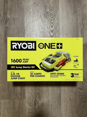 #ad New RYOBI ONE 18V 1600A Cordless Jump Starter Kit w Battery Charger LED P7110 $112.50