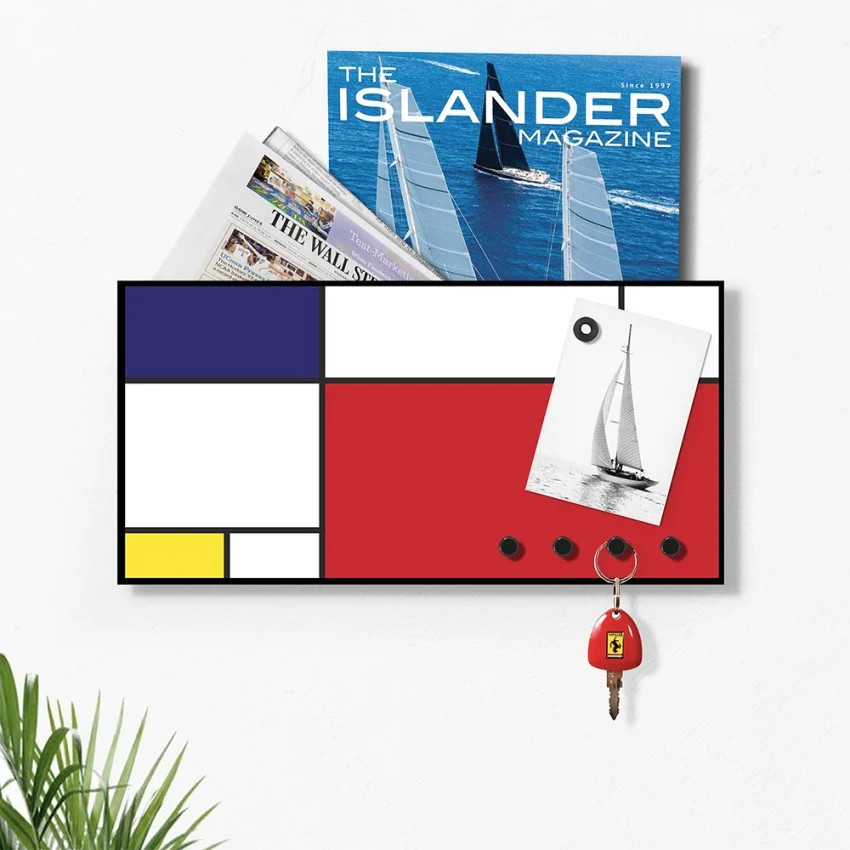 Porte-clés mural moderne Mondrian : le tableau magnétique anti-perte d'objets