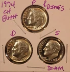 1974 P D S Roosevelt Dimes CHOICE BU! (3 COINS) 7436