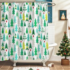Christmas Tree Shower Curtain Green Little Christmas Tree Waterproof Polyeste...